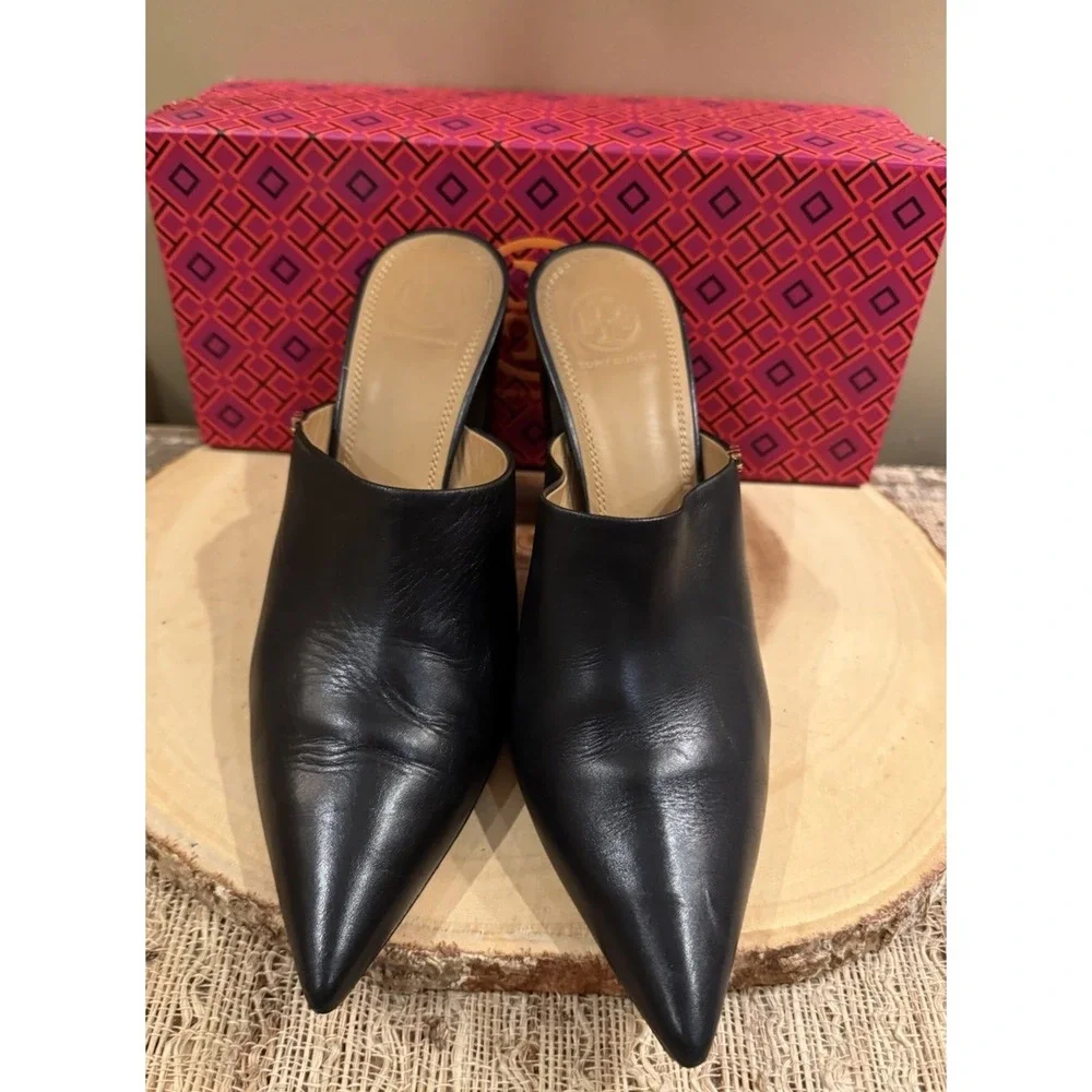 Tory Burch Penelope Black Mule Pumps Pointed Toe‎ Shoes in Black Size 10 369$
